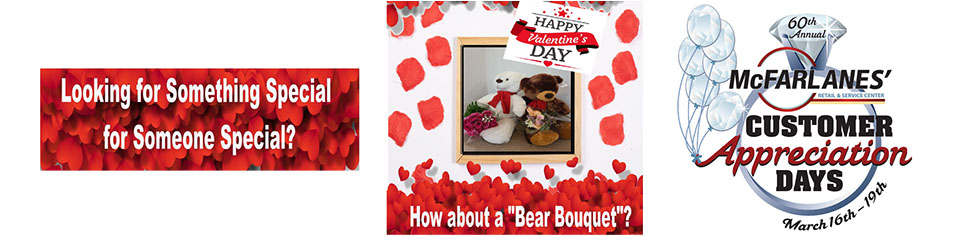 Happy Valentines Day! How about a Bear Bouquet? McFarlanes Customer Appreciation Days, March 16th - 19th